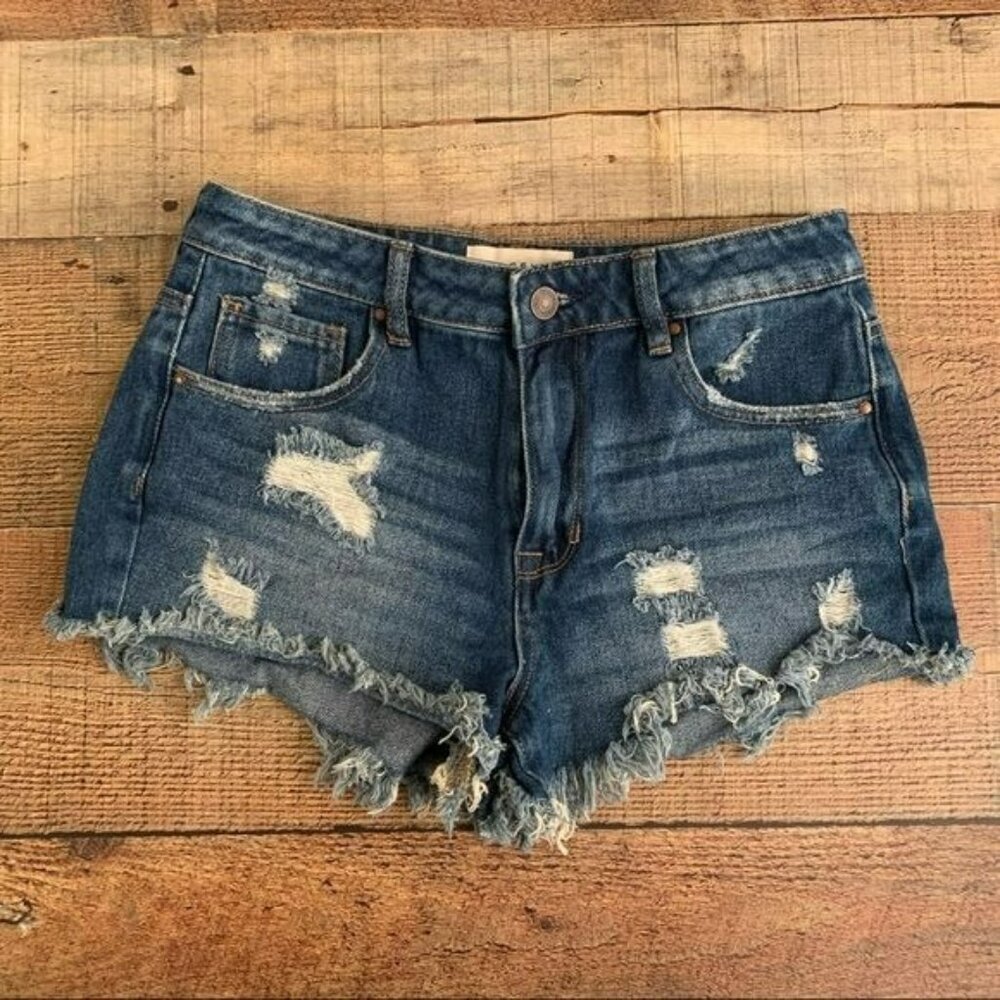 Pacsun womens high rise festival distressed denim jean shorts - 27